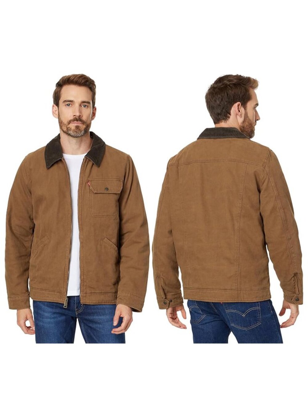 Levi's Canvas Jacket Mens XXL Brown Cotton Depot Workwear Zip Up Corduroy Collar